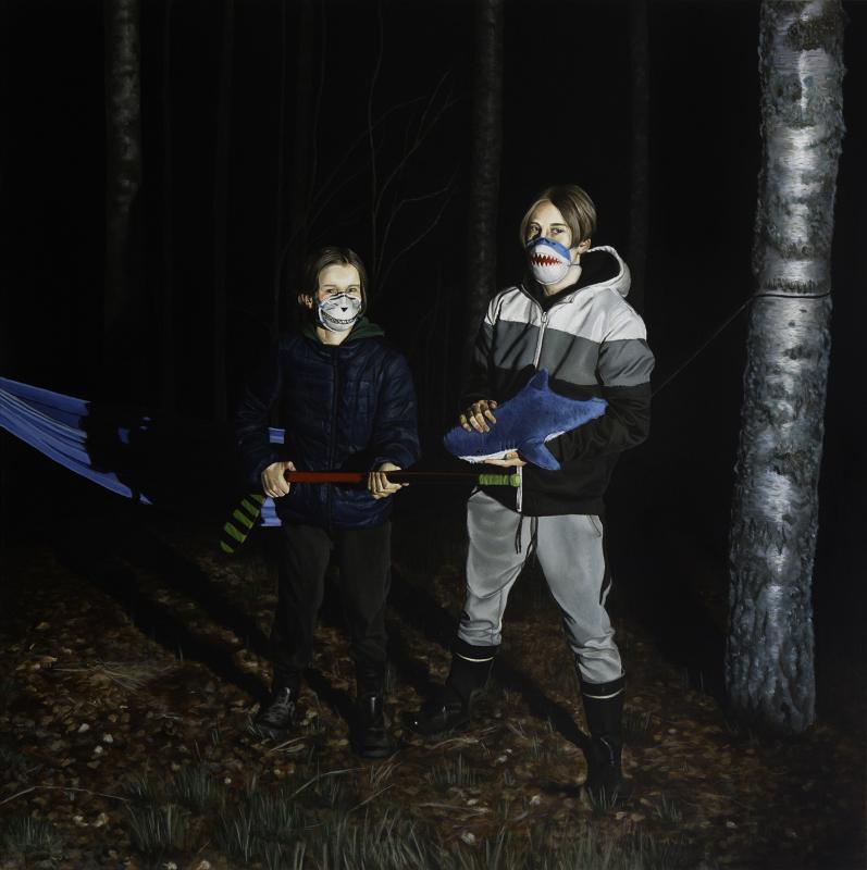 Anna Aho "Protecting endangered species", akryyli kankaalle, 100cm x 100cm, 2025