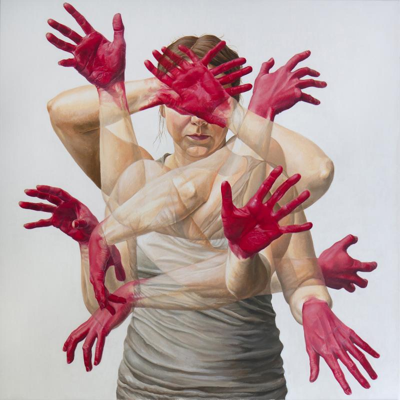 Anna Aho "Botanical study II/I'm feeling all my f***ing feelings", akryyli kankaalle, 100cm x 100cm, 2023