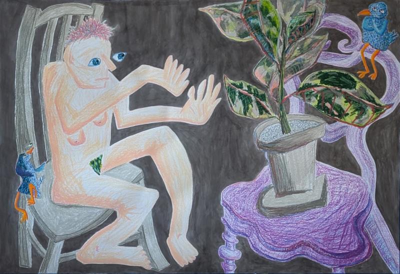 "With a Ficus it's Always Personal" - oil pastel and pigment ink on paper